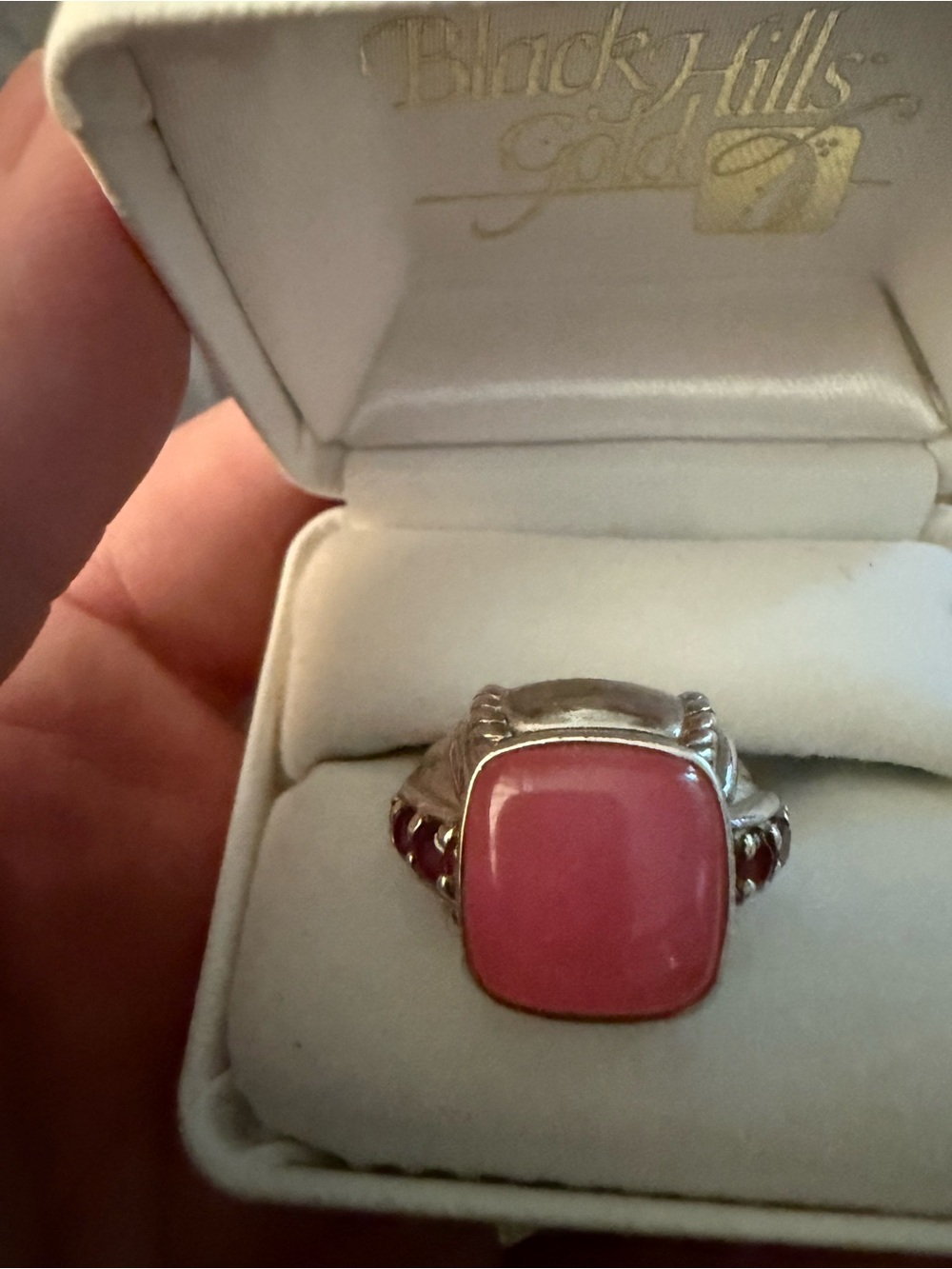 Judith Ripka Sterling Silver Pink Jade & Rhodolite Garnet Cabochon Ring Sz 61/2